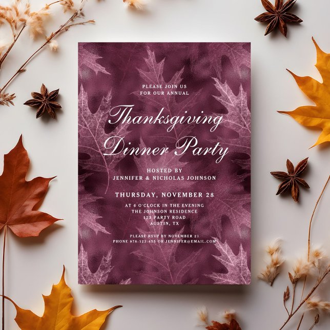 Invitación Elegante Fiesta de cena de Día de Acción de Gracia (Elegant Fall Leaves Thanksgiving Dinner Party Invitation)