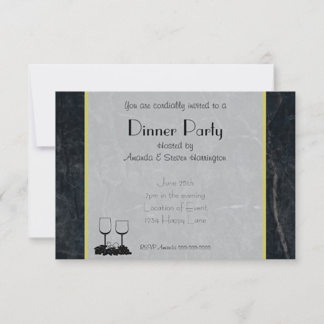Invitación Elegante Fiesta de Cena de Mármol Negro (Anverso)