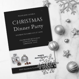 Invitación Elegante Fiesta de cena de Navidades blancos negro