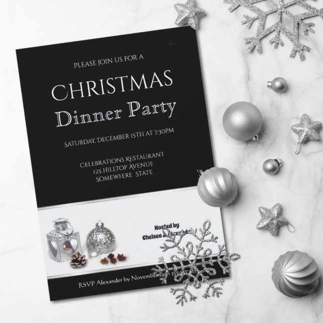 Invitación Elegante Fiesta de cena de Navidades blancos negro (Subido por el creador)
