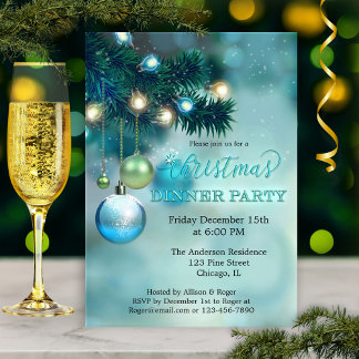 Invitación Elegante Fiesta de Cena de Navidades De Luces De E