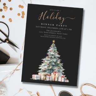 Invitación Elegante Fiesta de Cena de Vacaciones de Oro Negro