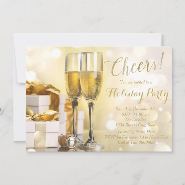 Invitación Elegante Fiesta de Champagne de Oro (Anverso)