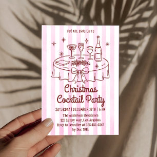Invitación Elegante Fiesta de Cóctel de Navidad con Rayas Ros