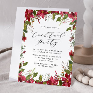 Invitación Elegante Fiesta de Cóctel de Poinsettia con Acuare