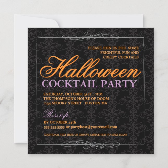 Invitación Elegante Fiesta de cócteles de Black Lace Hallowee (Anverso)