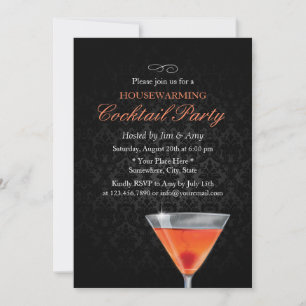 Invitación Elegante Fiesta de cócteles de Damasco Oscuro de l