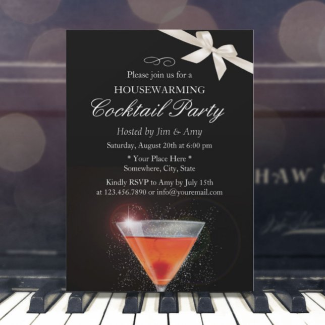 Invitación Elegante Fiesta de cócteles de Ivory Ribbon (Subido por el creador)