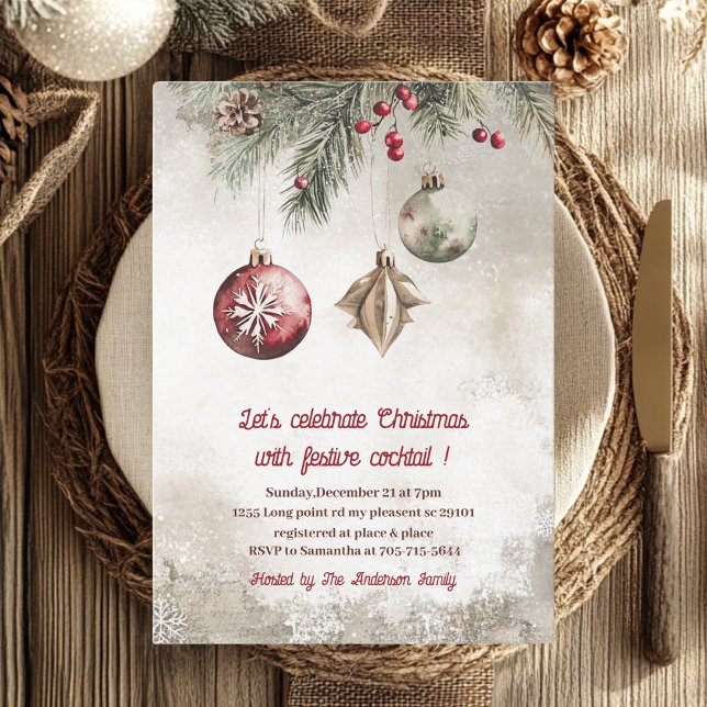 Invitación Elegante Fiesta de cócteles de los Navidades rojos (Subido por el creador)