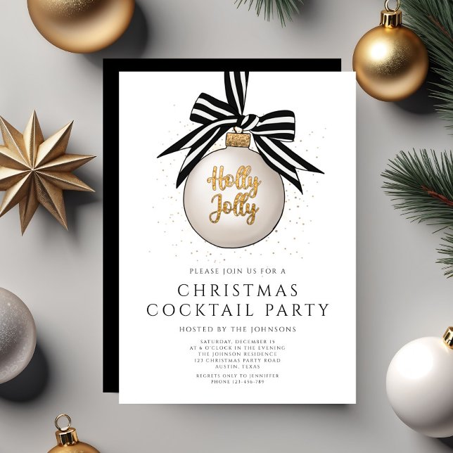 Invitación Elegante Fiesta de cócteles de Navidades de oro bl (Elegant Black White Gold Christmas Cocktail Party Invitation)