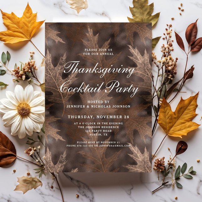 Invitación Elegante Fiesta de cócteles del día de Acción de G (Elegant Fall Thanksgiving Cocktail Party Invitation)