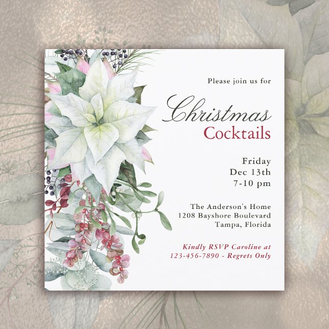 Invitación Elegante Fiesta de cócteles Floral Poinsettia Holi (Available in both printed and instant download digital format.)