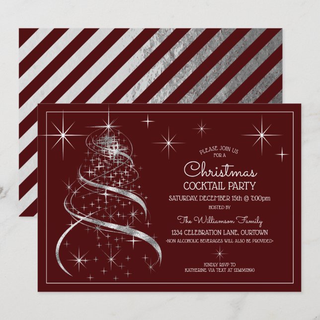 Invitación Elegante Fiesta de cócteles Navidades Silver Shimm (Anverso / Reverso)