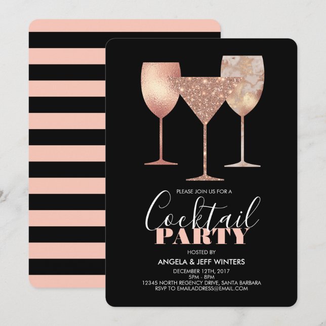 Invitación Elegante Fiesta de cócteles Purpurina Faux (Anverso / Reverso)