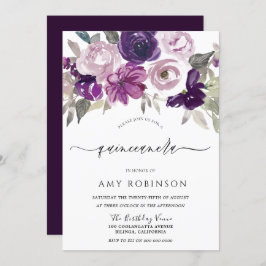 Invitación Elegante Fiesta de color morado floral Quinceanera