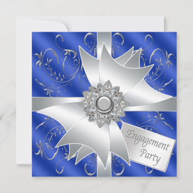 Invitación Elegante fiesta de compromiso azul de la Marina Re (Anverso)