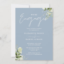 Invitación Elegante fiesta de compromiso azul turbio y floral