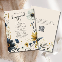 Invitación Elegante fiesta de compromiso beige de flores silv