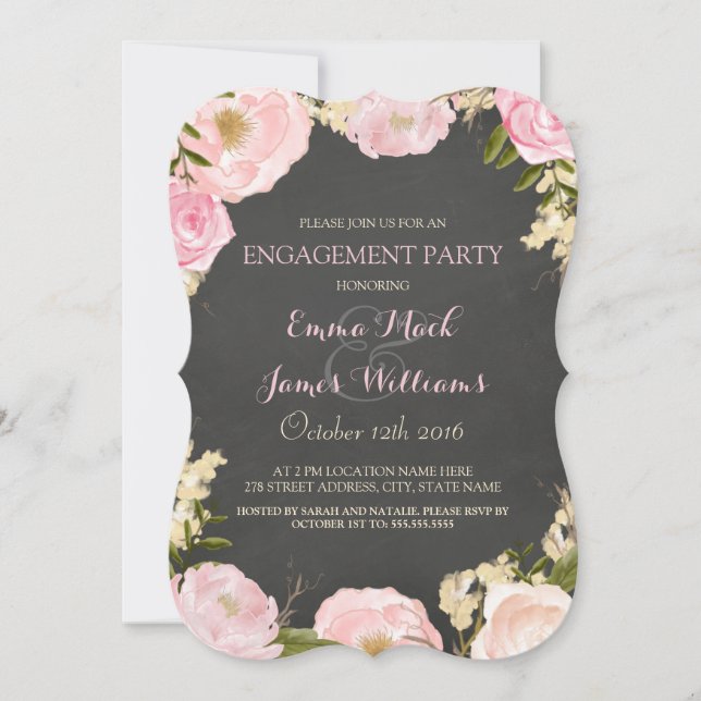 Invitación Elegante fiesta de compromiso con el tablero flora (Anverso)