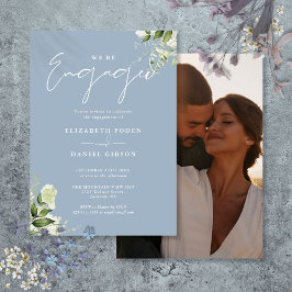 Invitación Elegante fiesta de compromiso con foto en azul pol