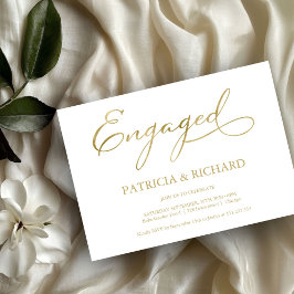 Invitación Elegante fiesta de compromiso con letra dorada sim
