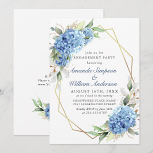 Invitación Elegante fiesta de compromiso de acuarela azul Hyd
