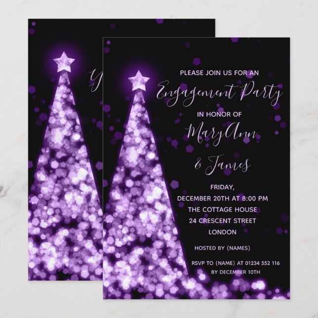 Invitación Elegante fiesta de compromiso de árbol de Navidad  (Anverso / Reverso)
