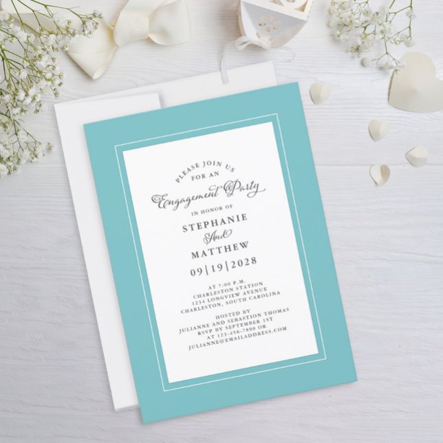 Invitación Elegante fiesta de compromiso de boda azul verde a (Subido por el creador)