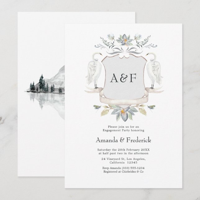 Invitación Elegante fiesta de compromiso de boda en el lago S (Anverso / Reverso)