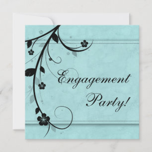 Invitación Elegante fiesta de compromiso de boda floral negro