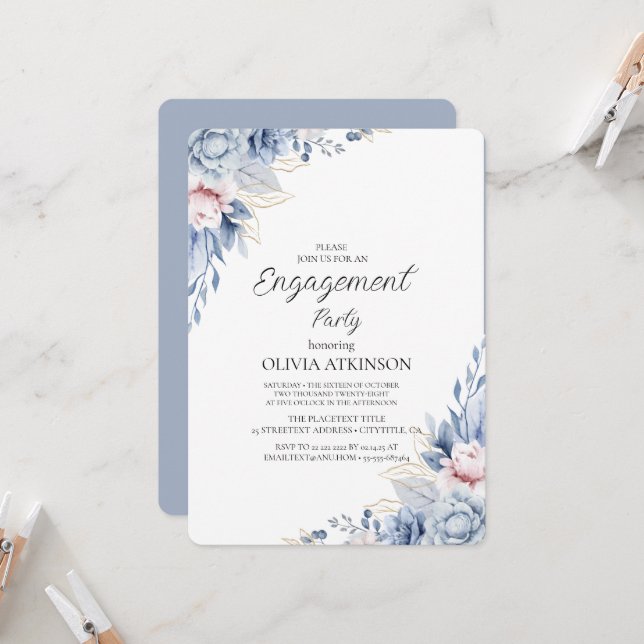 Invitación Elegante fiesta de compromiso de Boho Wildflower (Anverso/Reverso In Situ)