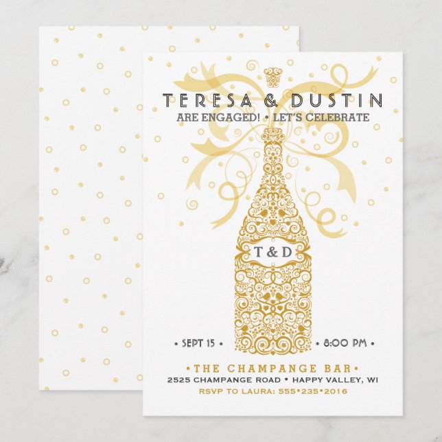 Invitación Elegante fiesta de compromiso de botellas de champ (Anverso / Reverso)