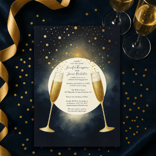 Invitación Elegante fiesta de compromiso de champán azul y or