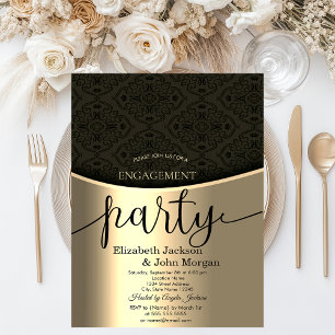 Invitación Elegante fiesta de compromiso de damasco negro en 