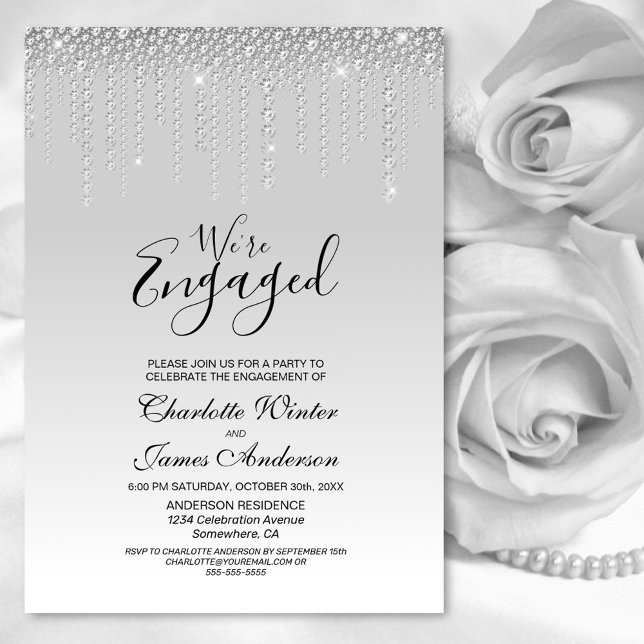 Invitación Elegante fiesta de compromiso de diamantes de plat (Subido por el creador)