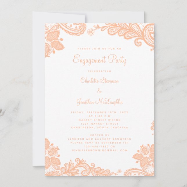 Invitación Elegante fiesta de compromiso de encaje romántico  (Anverso)