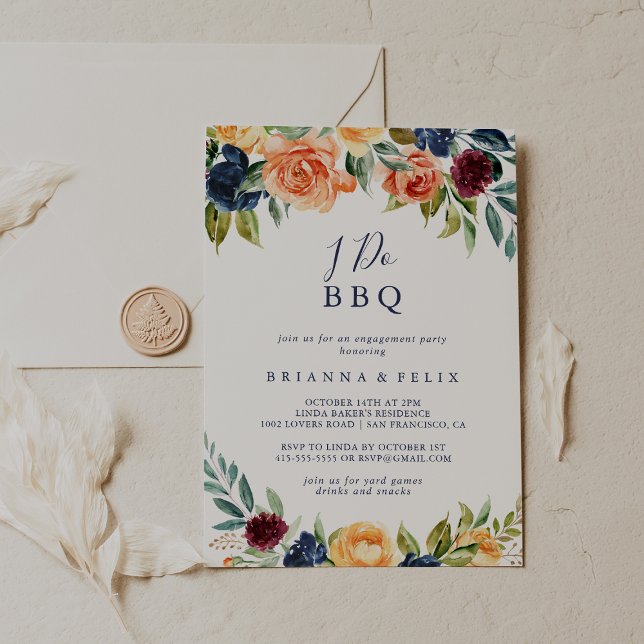 Invitación Elegante fiesta de compromiso de Floral I Do BBQ (Subido por el creador)