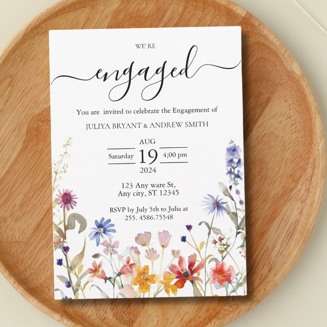 Invitación Elegante fiesta de compromiso de flores silvestres (Subido por el creador)