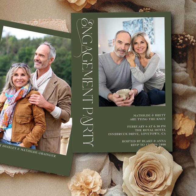 Invitación Elegante fiesta de compromiso de fotos de Forest G (Engagement Photo Invitation from the Engagement Party Invitations collection by Darling & May)