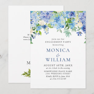 Invitación Elegante fiesta de compromiso de hortensia azul ac