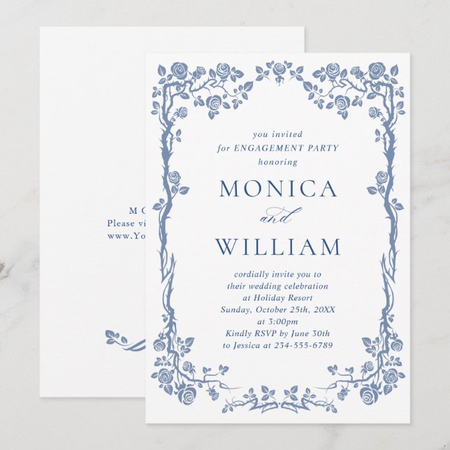 Invitación Elegante fiesta de compromiso de jardín francés co (Anverso / Reverso)