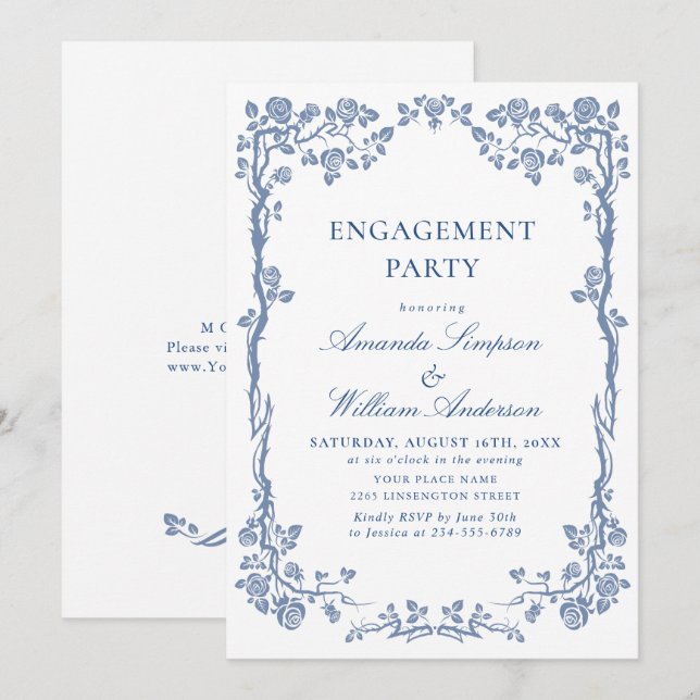 Invitación Elegante fiesta de compromiso de jardín francés co (Anverso / Reverso)