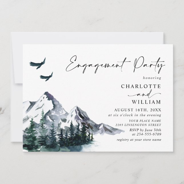 Invitación Elegante fiesta de compromiso de las montañas acuá (Anverso)