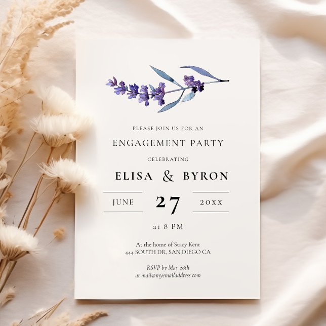 Invitación Elegante fiesta de compromiso de lavanda floral (Subido por el creador)
