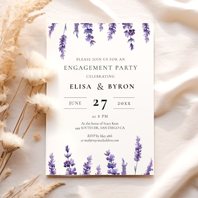 Invitación Elegante fiesta de compromiso de lavanda floral (Subido por el creador)