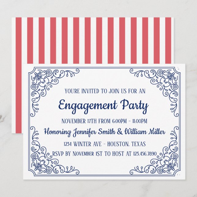 Invitación Elegante fiesta de compromiso de marco giratorio f (Anverso / Reverso)