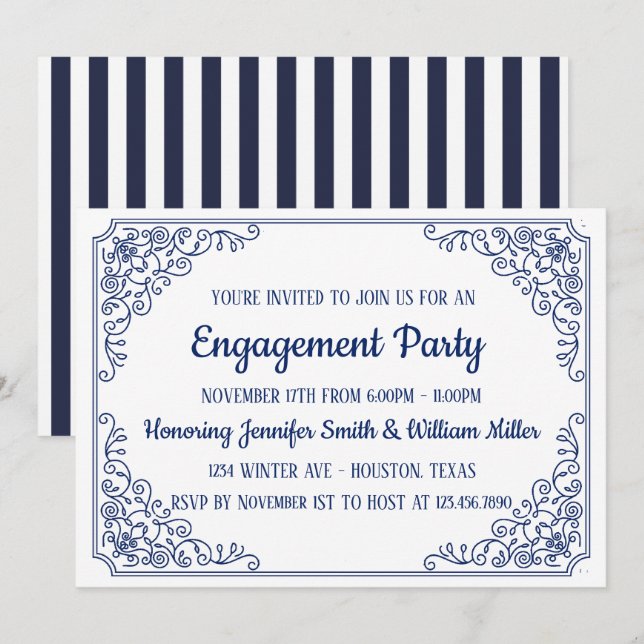 Invitación Elegante fiesta de compromiso de marco giratorio f (Anverso / Reverso)