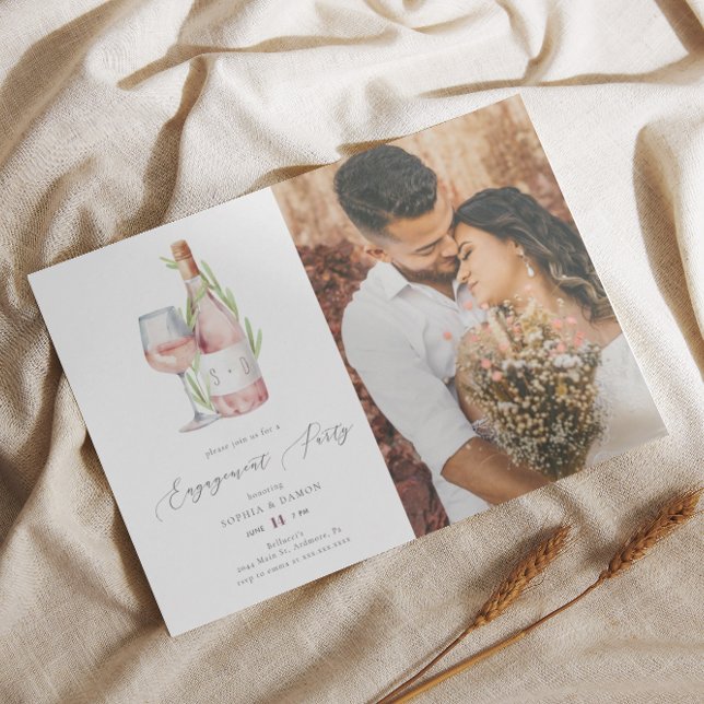 Invitación Elegante fiesta de compromiso de monograma de vino (Subido por el creador)