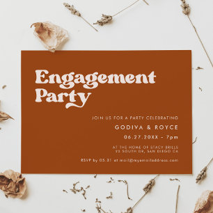 Invitación Elegante fiesta de compromiso de naranja retro que