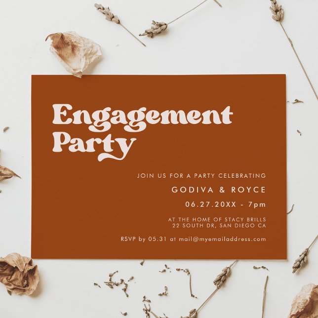 Invitación Elegante fiesta de compromiso de naranja retro que (Subido por el creador)